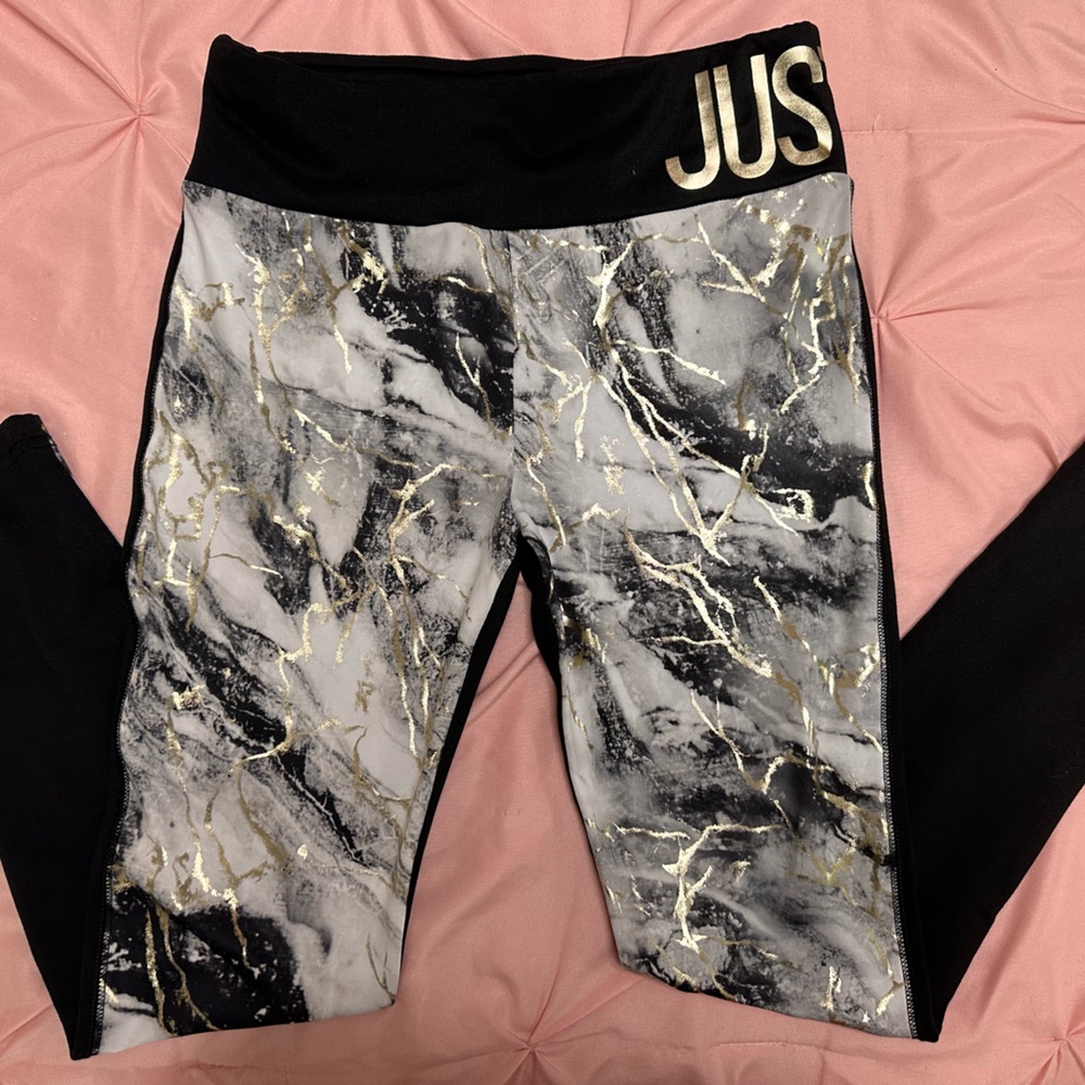 NWOT Justice Sport Black and Marble Print Sweatshirt with Gold Accents